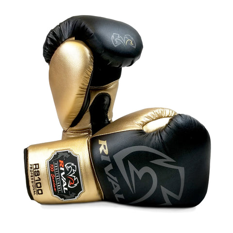 Rival RS-100 Professional Sparring Gloves Black/Gold - Bob's Fight Shop